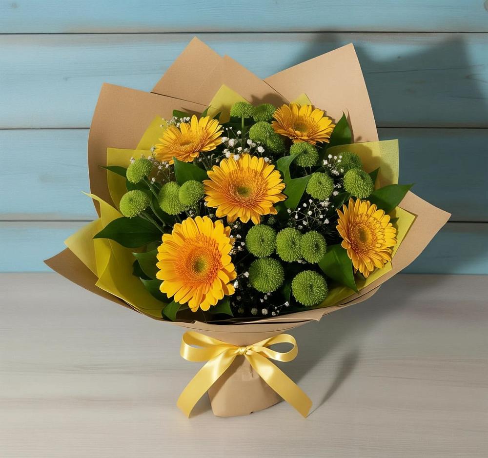Букет цветов из: Герберы и Хризантемы в Смолино