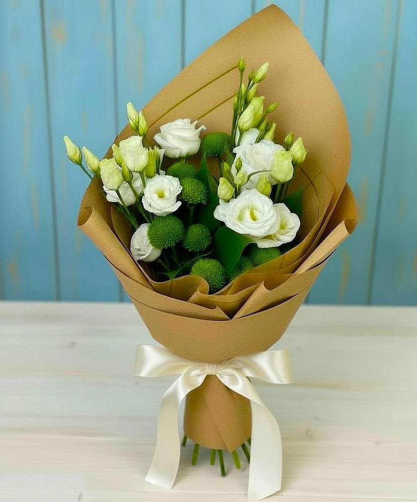 Букет цветов из: Хризантемы и Лизиантусы в Смолино