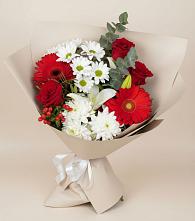 Букет цветов из:  Розы, Хризантемы, Герберы и Лилии в Смолино