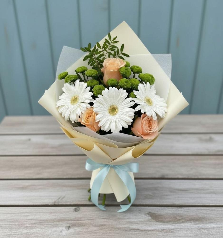 Букет цветов из: Герберы, Розы и Хризантемы в Смолино