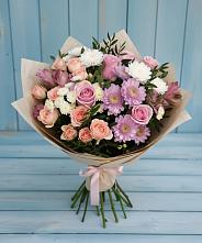 Букет цветов из:  Хризантемы, Розы и Альстромерии в Смолино