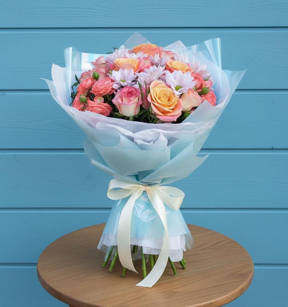 Букет цветов из: Хризантемы и Розы в Смолино